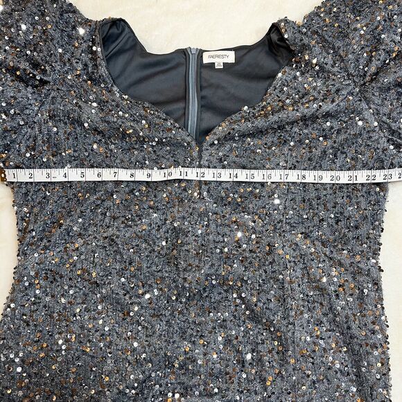 Faeriesty Silver Gray Sequin Formal Gown Bodycon Oversized Ruffle Sleeves Sz 3XL - Picture 10 of 12